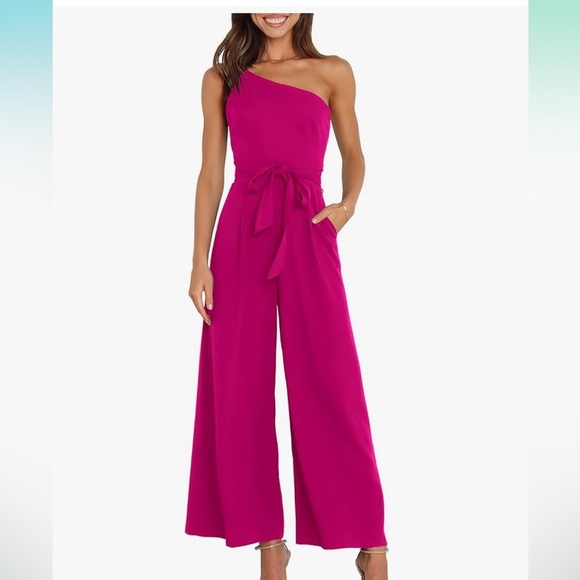 anrabess Pants - Chic Magenta One-Shoulder Jumpsuit